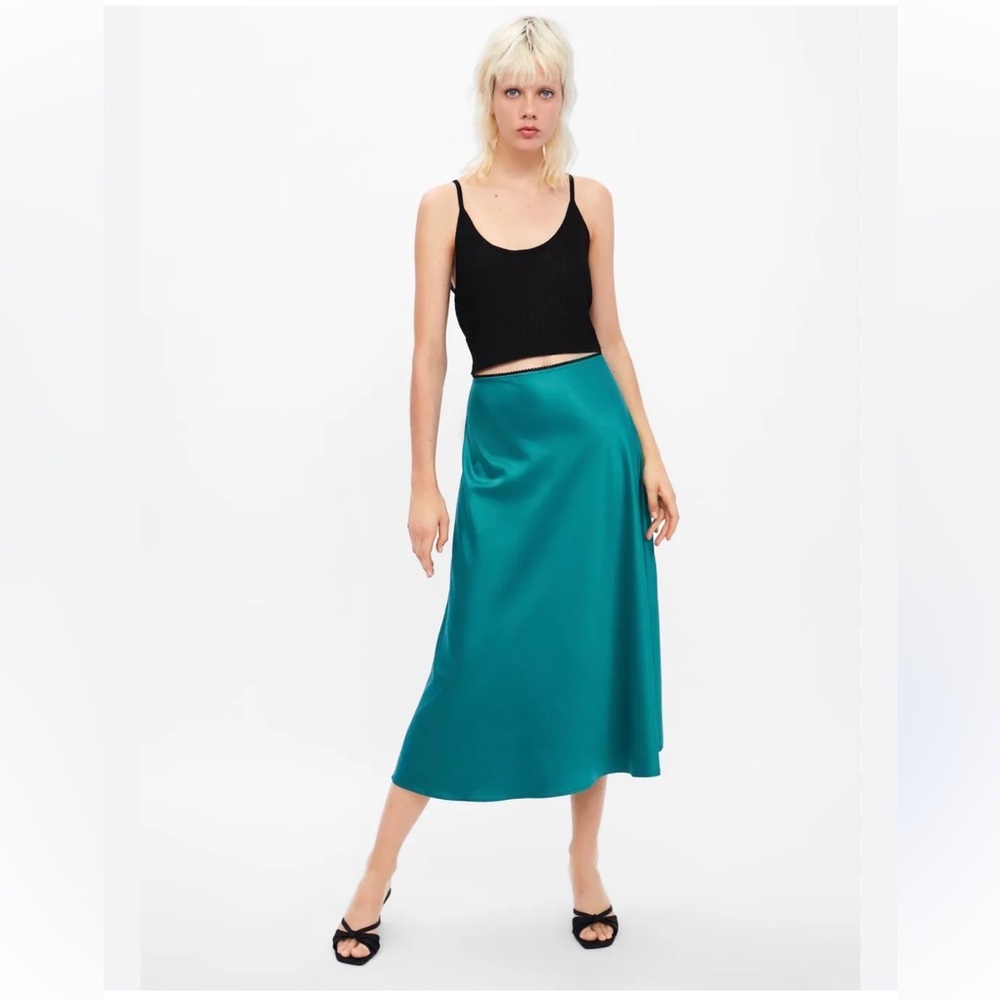 Zara Teal Midi Silk Skirt